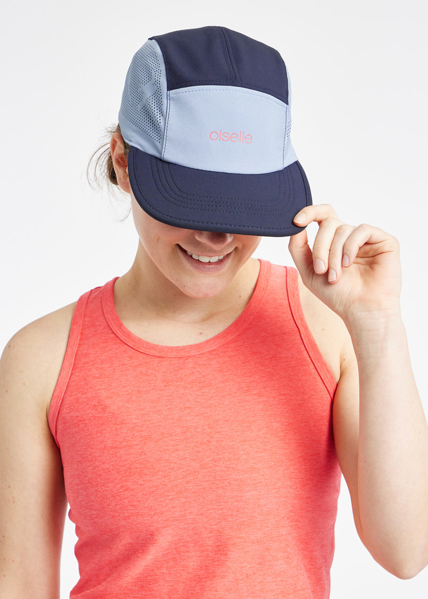 Oiselle Five Panel Running Hat, front panel view