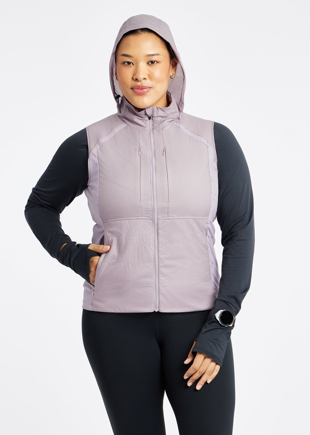 Firecracker Insulated Running Vest in Lavender purple,  front view