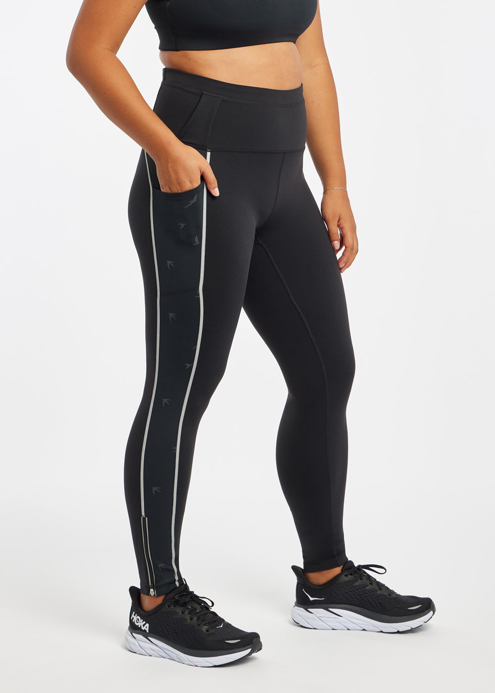 Glow Reflective Running Tights, Black, side
