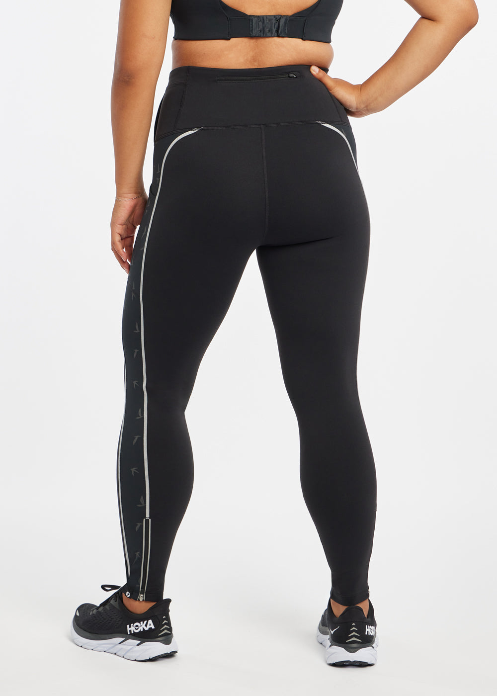 Glow Reflective Running Tights, Black, back