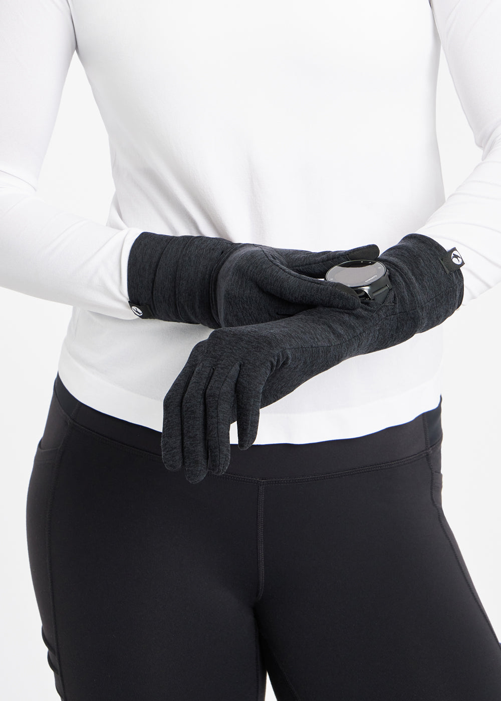 Lux Watch Window Running Gloves in Black, watch window detail view