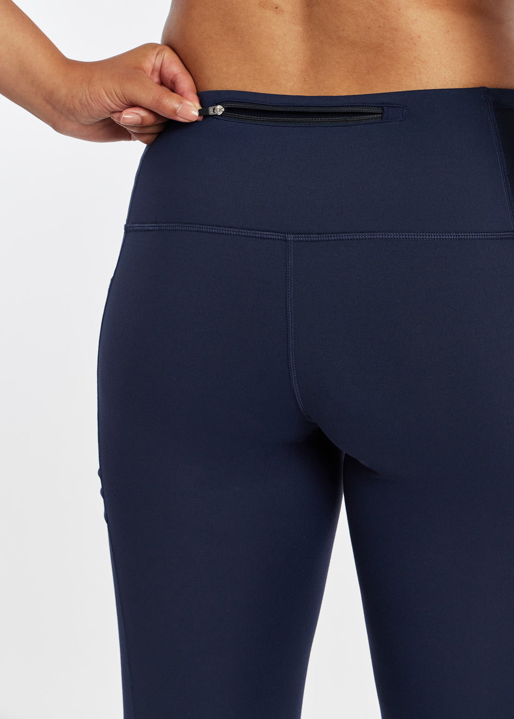 Pocket Jogger Running Tights in Ink Blue, rear zip pocket view