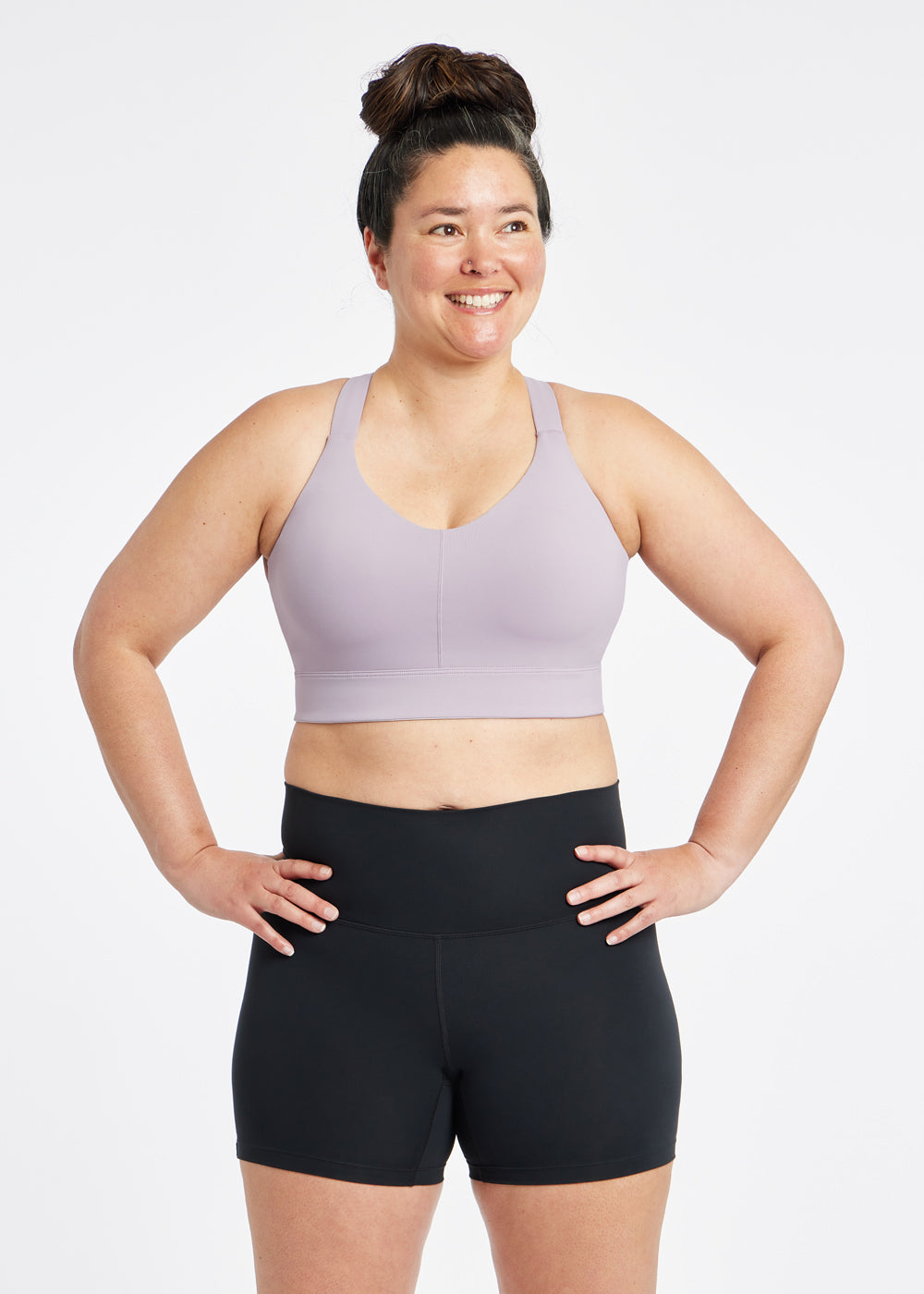 Queen High Impact Adjustable Sports Bra in Dusty Lavender Purple, front view