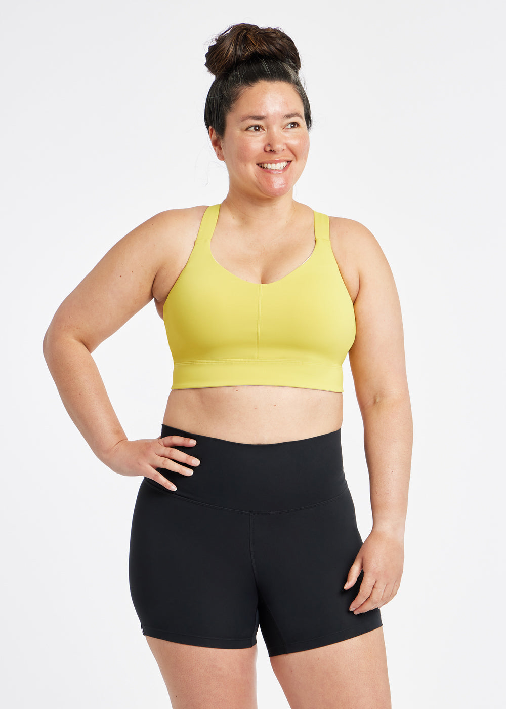 Queen High Impact Adjustable Sports Bra in Saffron Yellow, front view