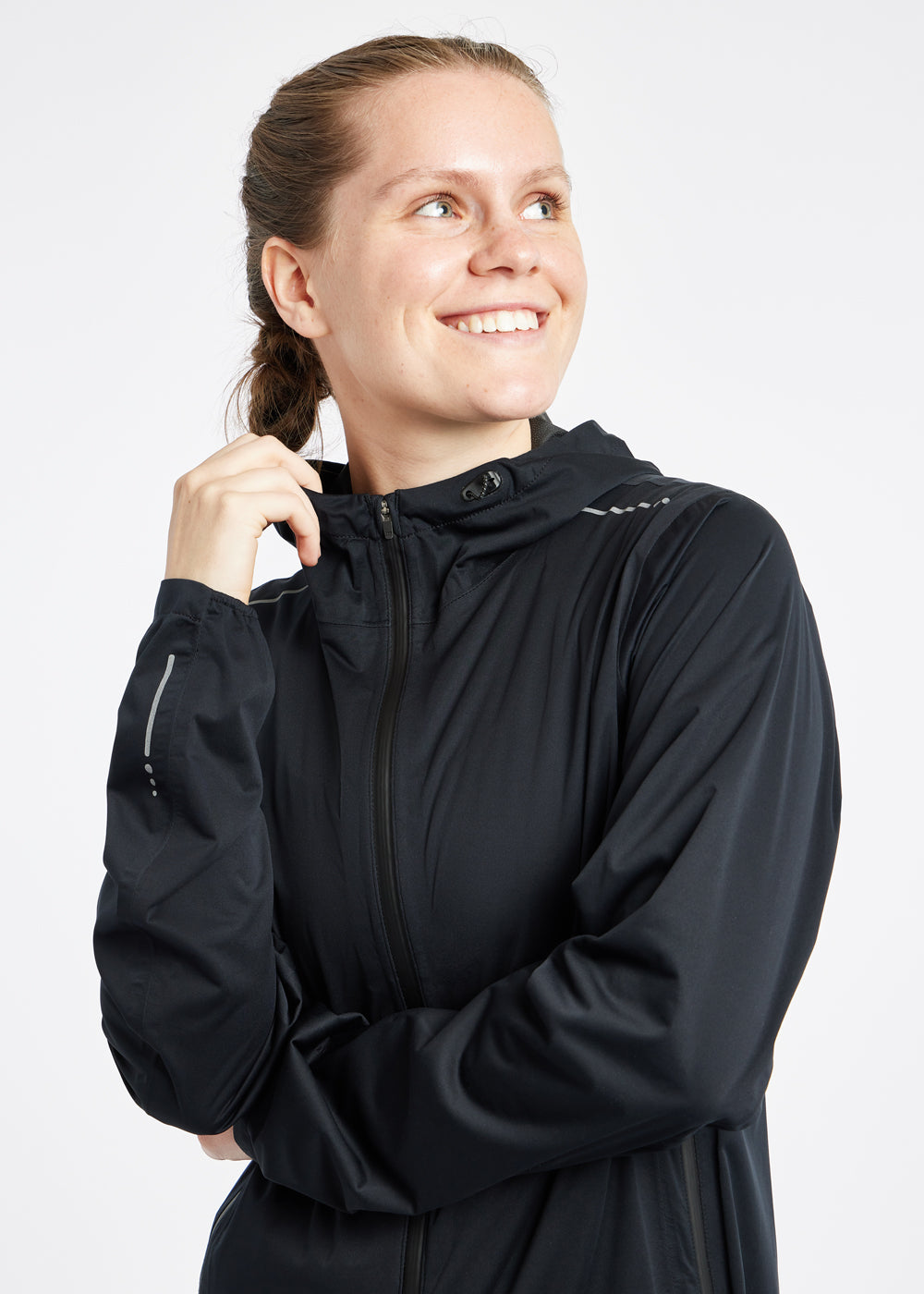 Say Anything Waterproof Running Jacket in Black, front detail view