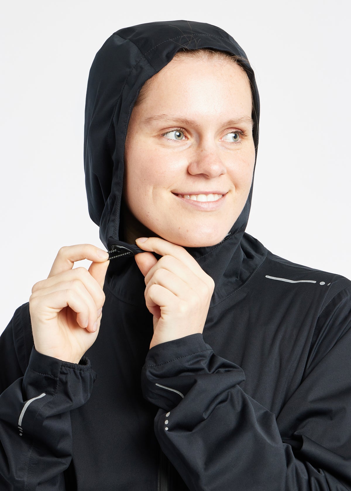 Say Anything Waterproof Running Jacket in Black, hood detail view