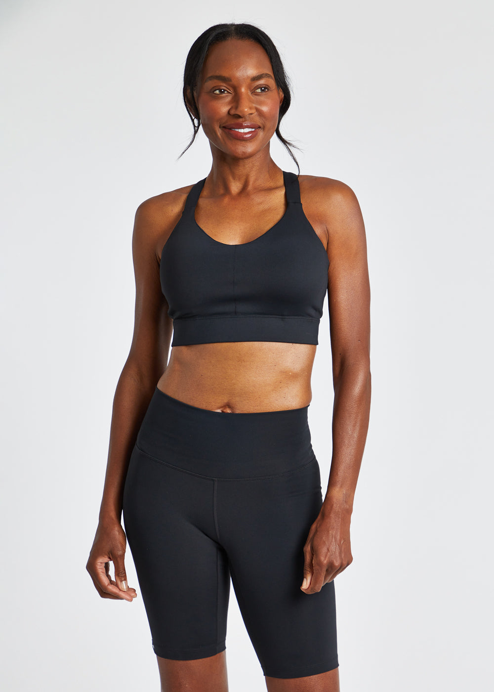 Queen High Impact Adjustable Sports Bra in Black, front view