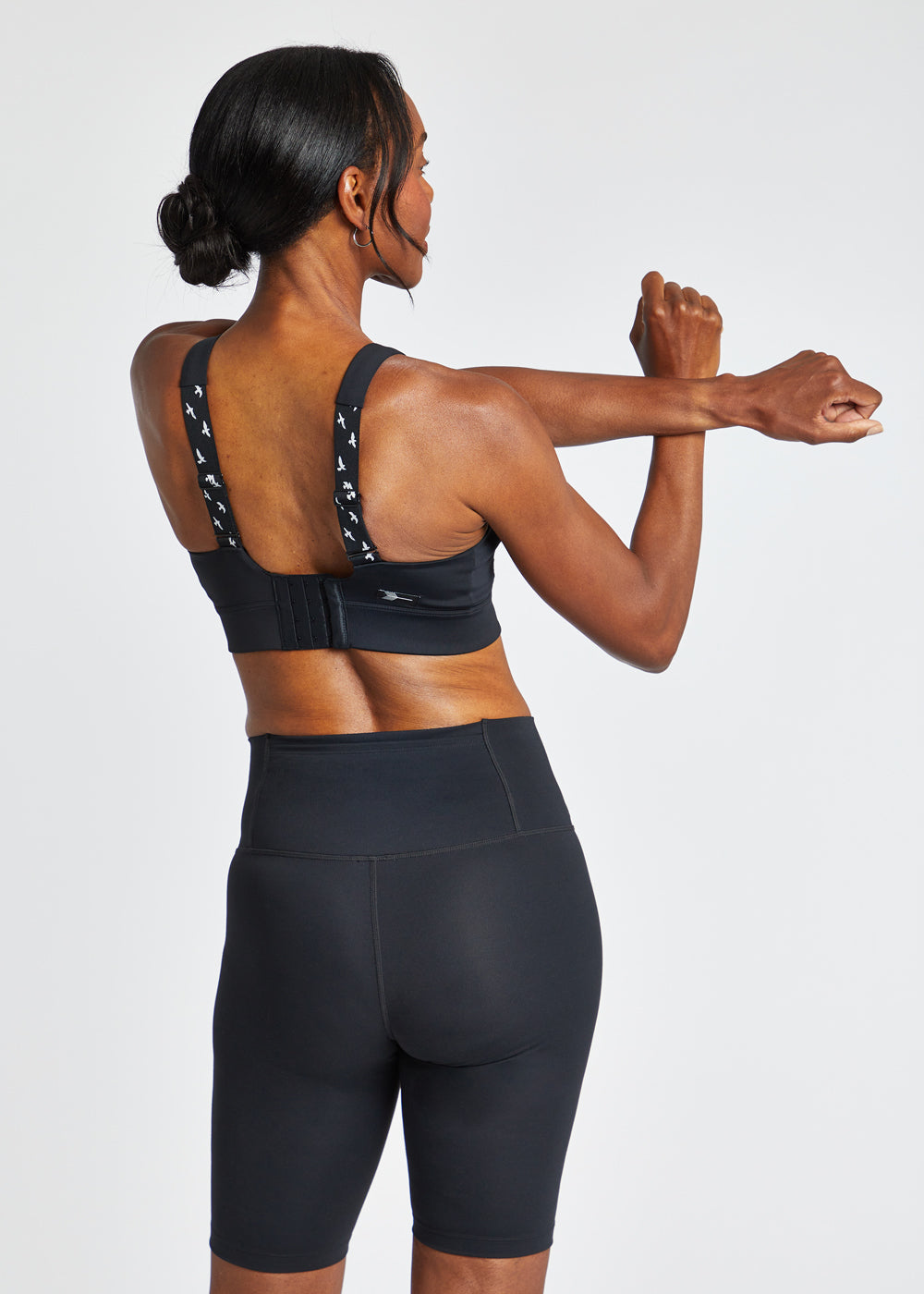Queen High Impact Adjustable Sports Bra in Black, back view